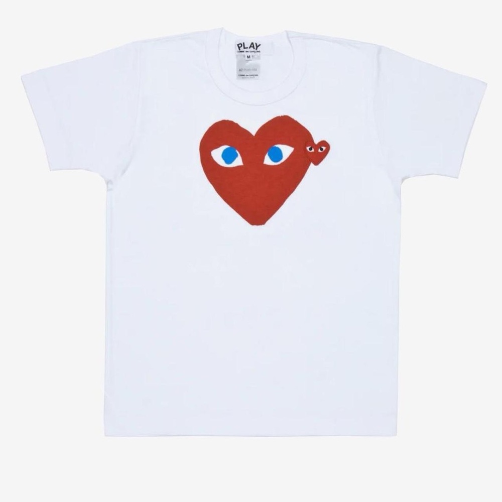 Comme des Garcons White Tee with Red Heart and Blue Eyes